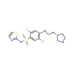 O=S(=O)(Nc1nccs1)c1cc(Cl)c(NCC[C@@H]2CCNC2)cc1F ZINC001772588805