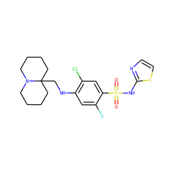 O=S(=O)(Nc1nccs1)c1cc(Cl)c(NCC23CCCCN2CCCC3)cc1F ZINC001772572209