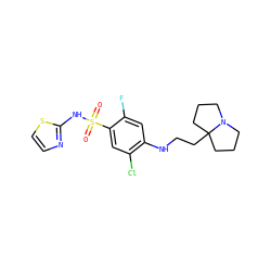 O=S(=O)(Nc1nccs1)c1cc(Cl)c(NCCC23CCCN2CCC3)cc1F ZINC001772648526