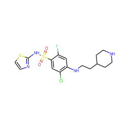 O=S(=O)(Nc1nccs1)c1cc(Cl)c(NCCC2CCNCC2)cc1F ZINC001772605680