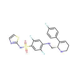 O=S(=O)(Nc1nccs1)c1cc(F)c(NC[C@H]2NCCC=C2c2ccc(F)cc2)cc1F ZINC001772652587