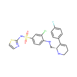 O=S(=O)(Nc1nccs1)c1ccc(NC[C@H]2NCCC=C2c2ccc(F)cc2)c(Cl)c1 ZINC001772650349