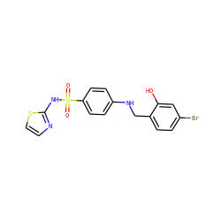 O=S(=O)(Nc1nccs1)c1ccc(NCc2ccc(Br)cc2O)cc1 ZINC000103265805