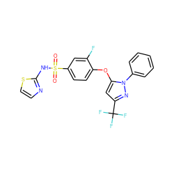 O=S(=O)(Nc1nccs1)c1ccc(Oc2cc(C(F)(F)F)nn2-c2ccccc2)c(F)c1 ZINC000095584374
