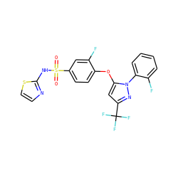 O=S(=O)(Nc1nccs1)c1ccc(Oc2cc(C(F)(F)F)nn2-c2ccccc2F)c(F)c1 ZINC000095582094