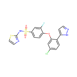 O=S(=O)(Nc1nccs1)c1ccc(Oc2cc(Cl)ccc2-c2ccn[nH]2)c(F)c1 ZINC000095583484