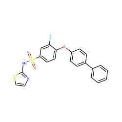 O=S(=O)(Nc1nccs1)c1ccc(Oc2ccc(-c3ccccc3)cc2)c(F)c1 ZINC000095583149