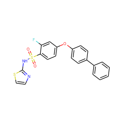 O=S(=O)(Nc1nccs1)c1ccc(Oc2ccc(-c3ccccc3)cc2)cc1F ZINC000095583467