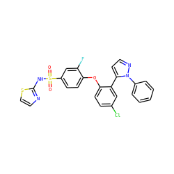 O=S(=O)(Nc1nccs1)c1ccc(Oc2ccc(Cl)cc2-c2ccnn2-c2ccccc2)c(F)c1 ZINC000095580912