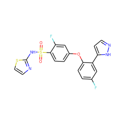O=S(=O)(Nc1nccs1)c1ccc(Oc2ccc(F)cc2-c2ccn[nH]2)cc1F ZINC000095585296