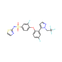 O=S(=O)(Nc1nccs1)c1ccc(Oc2ccc(F)cc2-c2ccnn2CC(F)(F)F)c(F)c1 ZINC000095585560