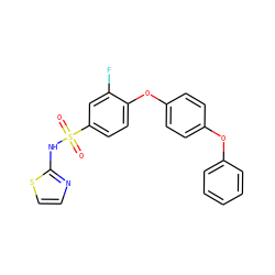 O=S(=O)(Nc1nccs1)c1ccc(Oc2ccc(Oc3ccccc3)cc2)c(F)c1 ZINC000095581511