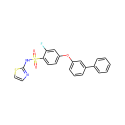 O=S(=O)(Nc1nccs1)c1ccc(Oc2cccc(-c3ccccc3)c2)cc1F ZINC000095581937