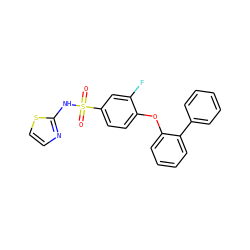 O=S(=O)(Nc1nccs1)c1ccc(Oc2ccccc2-c2ccccc2)c(F)c1 ZINC000095584901