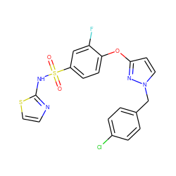 O=S(=O)(Nc1nccs1)c1ccc(Oc2ccn(Cc3ccc(Cl)cc3)n2)c(F)c1 ZINC000095582414