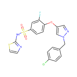 O=S(=O)(Nc1nccs1)c1ccc(Oc2cnn(Cc3ccc(Cl)cc3)c2)c(F)c1 ZINC000095581856