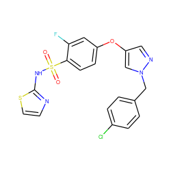 O=S(=O)(Nc1nccs1)c1ccc(Oc2cnn(Cc3ccc(Cl)cc3)c2)cc1F ZINC000095584027