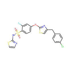 O=S(=O)(Nc1nccs1)c1ccc(Oc2nc(Cc3ccc(Cl)cc3)cs2)cc1F ZINC000095582685
