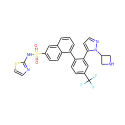 O=S(=O)(Nc1nccs1)c1ccc2c(-c3ccc(C(F)(F)F)cc3-c3ccnn3C3CNC3)cccc2c1 ZINC000215496102