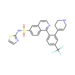 O=S(=O)(Nc1nccs1)c1ccc2c(-c3ccc(C(F)(F)F)cc3C3=CCNCC3)nccc2c1 ZINC000215495339