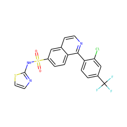 O=S(=O)(Nc1nccs1)c1ccc2c(-c3ccc(C(F)(F)F)cc3Cl)nccc2c1 ZINC000206137435