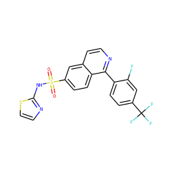 O=S(=O)(Nc1nccs1)c1ccc2c(-c3ccc(C(F)(F)F)cc3F)nccc2c1 ZINC000215504170