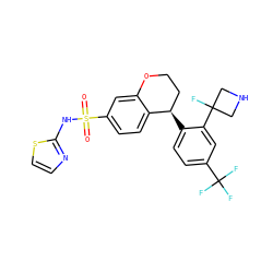 O=S(=O)(Nc1nccs1)c1ccc2c(c1)OCC[C@H]2c1ccc(C(F)(F)F)cc1C1(F)CNC1 ZINC000653743745