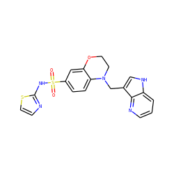 O=S(=O)(Nc1nccs1)c1ccc2c(c1)OCCN2Cc1c[nH]c2cccnc12 ZINC000220204204