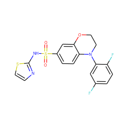 O=S(=O)(Nc1nccs1)c1ccc2c(c1)OCCN2c1cc(F)ccc1F ZINC000205726117