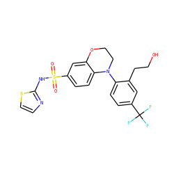 O=S(=O)(Nc1nccs1)c1ccc2c(c1)OCCN2c1ccc(C(F)(F)F)cc1CCO ZINC000220311339