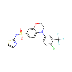 O=S(=O)(Nc1nccs1)c1ccc2c(c1)OCCN2c1ccc(Cl)c(C(F)(F)F)c1 ZINC000220255818