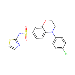 O=S(=O)(Nc1nccs1)c1ccc2c(c1)OCCN2c1ccc(Cl)cc1 ZINC000205736765