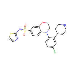 O=S(=O)(Nc1nccs1)c1ccc2c(c1)OCCN2c1ccc(Cl)cc1C1=CCNCC1 ZINC000205728772