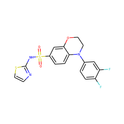 O=S(=O)(Nc1nccs1)c1ccc2c(c1)OCCN2c1ccc(F)c(F)c1 ZINC000205726149