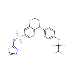 O=S(=O)(Nc1nccs1)c1ccc2c(c1)OCCN2c1ccc(OC(F)(F)C(F)F)cc1 ZINC000220254422