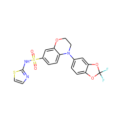 O=S(=O)(Nc1nccs1)c1ccc2c(c1)OCCN2c1ccc2c(c1)OC(F)(F)O2 ZINC000220218892
