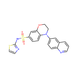 O=S(=O)(Nc1nccs1)c1ccc2c(c1)OCCN2c1ccc2ncccc2c1 ZINC000205729939