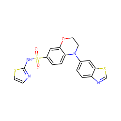 O=S(=O)(Nc1nccs1)c1ccc2c(c1)OCCN2c1ccc2ncsc2c1 ZINC000205726202