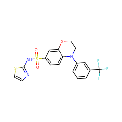 O=S(=O)(Nc1nccs1)c1ccc2c(c1)OCCN2c1cccc(C(F)(F)F)c1 ZINC000205731998