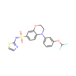 O=S(=O)(Nc1nccs1)c1ccc2c(c1)OCCN2c1cccc(OC(F)F)c1 ZINC000205734274