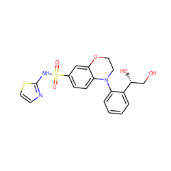 O=S(=O)(Nc1nccs1)c1ccc2c(c1)OCCN2c1ccccc1[C@H](O)CO ZINC000220243884