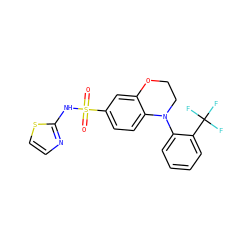 O=S(=O)(Nc1nccs1)c1ccc2c(c1)OCCN2c1ccccc1C(F)(F)F ZINC000220310403