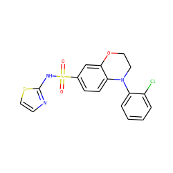O=S(=O)(Nc1nccs1)c1ccc2c(c1)OCCN2c1ccccc1Cl ZINC000220227511
