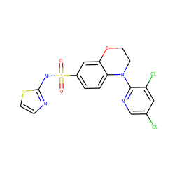 O=S(=O)(Nc1nccs1)c1ccc2c(c1)OCCN2c1ncc(Cl)cc1Cl ZINC000220246932