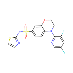 O=S(=O)(Nc1nccs1)c1ccc2c(c1)OCCN2c1ncc(F)cc1F ZINC000220251075