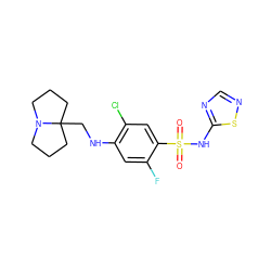 O=S(=O)(Nc1ncns1)c1cc(Cl)c(NCC23CCCN2CCC3)cc1F ZINC000230534283
