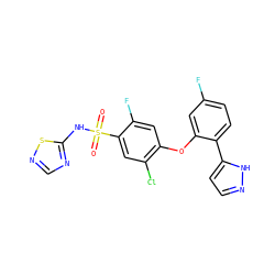 O=S(=O)(Nc1ncns1)c1cc(Cl)c(Oc2cc(F)ccc2-c2ccn[nH]2)cc1F ZINC000095585860
