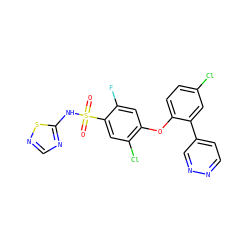 O=S(=O)(Nc1ncns1)c1cc(Cl)c(Oc2ccc(Cl)cc2-c2ccnnc2)cc1F ZINC000095584591