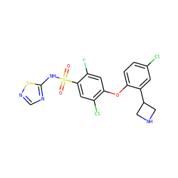 O=S(=O)(Nc1ncns1)c1cc(Cl)c(Oc2ccc(Cl)cc2C2CNC2)cc1F ZINC000095584567