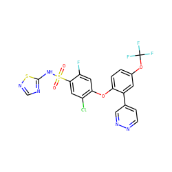 O=S(=O)(Nc1ncns1)c1cc(Cl)c(Oc2ccc(OC(F)(F)F)cc2-c2ccnnc2)cc1F ZINC000095583918